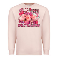Pale Pink Happy Hallothanksmas Pigs pink Premium Sweatshirt - NancyCooperArtShop