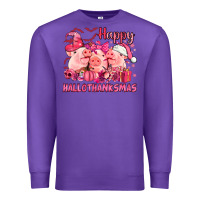 Purple Happy Hallothanksmas Pigs pink Premium Sweatshirt - NancyCooperArtShop