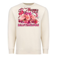 Sandshell Happy Hallothanksmas Pigs pink Premium Sweatshirt - NancyCooperArtShop