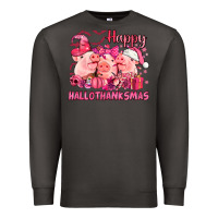 Smoke Happy Hallothanksmas Pigs pink Premium Sweatshirt - NancyCooperArtShop