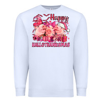 White Happy Hallothanksmas Pigs pink Premium Sweatshirt - NancyCooperArtShop
