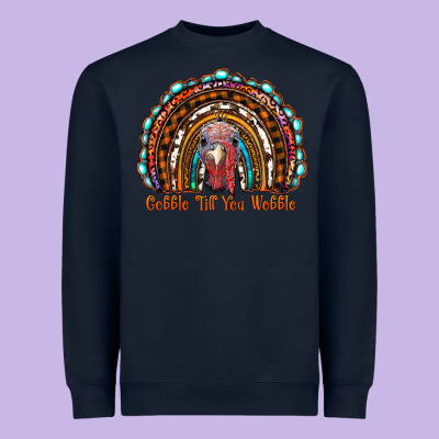 Gobble Till You Wobble Thanksgiving Rainbow Heavyweight Sweatshirt Designed By Ranaportraitstore