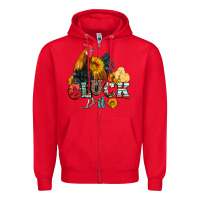 Red cluck it coop animals hen and chick aztec serape leopard Zipper Hoodie - Artiststas