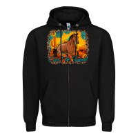 Black can't be tamed horse with sunflowers turquoise gemstone western sunset Zipper Hoodie - Artiststas