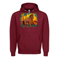 Burgundy can't be tamed horse with sunflowers turquoise gemstone western sunset Zipper Hoodie - Artiststas
