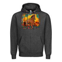Charcoal Heather can't be tamed horse with sunflowers turquoise gemstone western sunset Zipper Hoodie - Artiststas