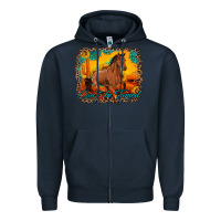 Navy can't be tamed horse with sunflowers turquoise gemstone western sunset Zipper Hoodie - Artiststas