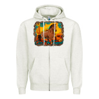 Oatmeal Heather can't be tamed horse with sunflowers turquoise gemstone western sunset Zipper Hoodie - Artiststas