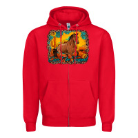 Red can't be tamed horse with sunflowers turquoise gemstone western sunset Zipper Hoodie - Artiststas