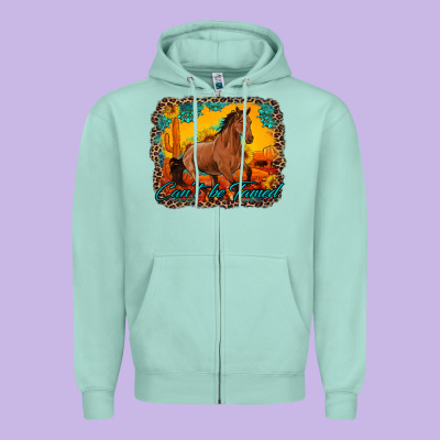 Can't Be Tamed Horse With Sunflowers Turquoise Gemstone Western Sunset Zipper Hoodie Designed By Artiststas