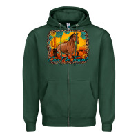 Sports Green can't be tamed horse with sunflowers turquoise gemstone western sunset Zipper Hoodie - Artiststas