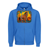 True Royal can't be tamed horse with sunflowers turquoise gemstone western sunset Zipper Hoodie - Artiststas