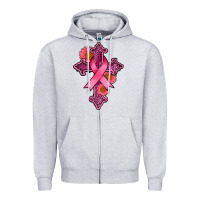 Heather Grey breast cancer cross Zipper Hoodie - AdoDesignShop