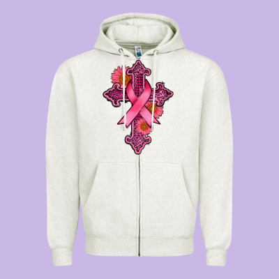 Breast Cancer Cross Zipper Hoodie Designed By Adodesignshop