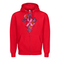 Red breast cancer cross Zipper Hoodie - AdoDesignShop