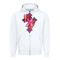 White breast cancer cross Zipper Hoodie - AdoDesignShop