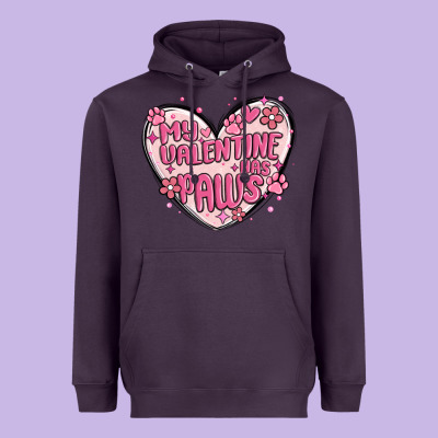 My Valentine Has Paws Heavyweight Hoodie Designed By Maliassmallbusiness