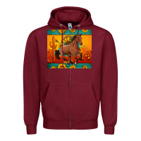 Burgundy western sunset galloping horse sunflower Zipper Hoodie - Artiststas