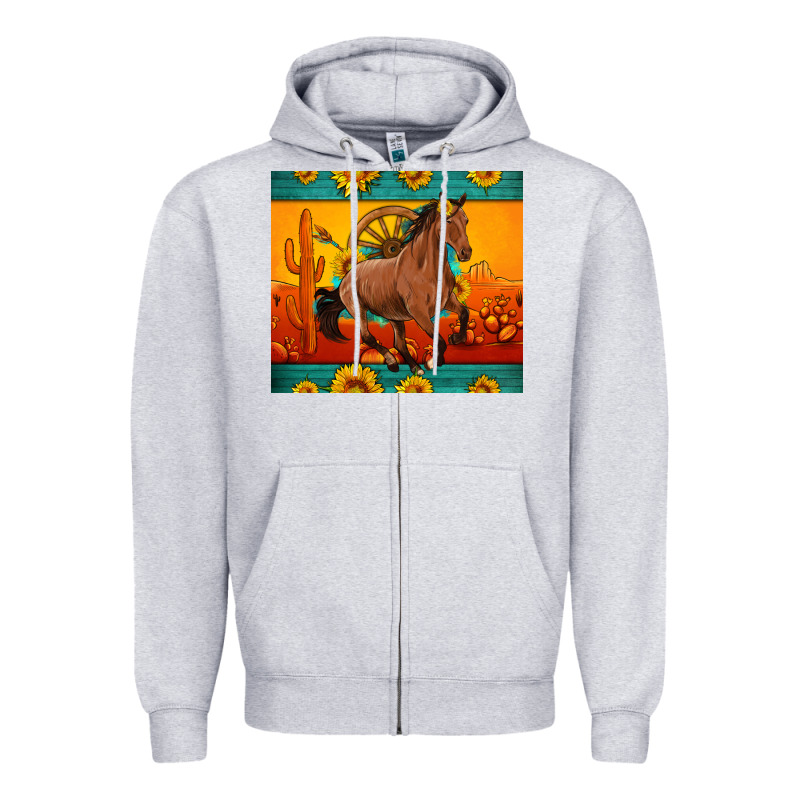 Western Sunset Galloping Horse Sunflower Zipper Hoodie by Artiststas | Teevron