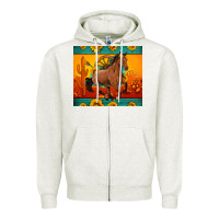 Oatmeal Heather western sunset galloping horse sunflower Zipper Hoodie - Artiststas