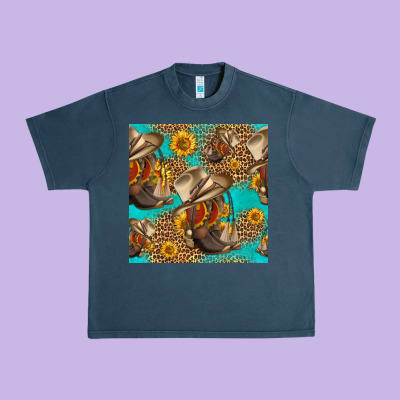 Western Boots And Hat Seamless Pattern Urban Heavy Tee Designed By Hra Design Shop