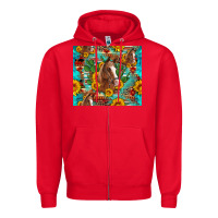 Red sunflowers and cactus horses turquoise aztec leopard background Zipper Hoodie - Artiststas