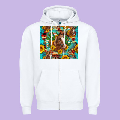 Sunflowers And Cactus Horses Turquoise Aztec Leopard Background Zipper Hoodie Designed By Artiststas
