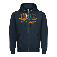 Navy love horses  leather turquoise leopard Zipper Hoodie - Artiststas