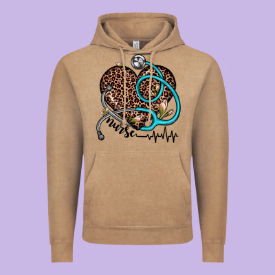 Nurse Leopard Heart Vintage Hoodie Designed By Jahusdesignshop
