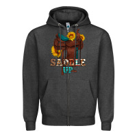 Charcoal Heather saddle up cowboy western sunflowers Zipper Hoodie - Artiststas
