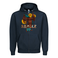 Navy saddle up cowboy western sunflowers Zipper Hoodie - Artiststas