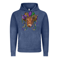 Highland Cow With Mardi Gras Hat Vintage Hoodie | Teevron