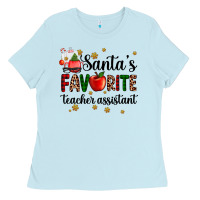 Baby Blue santa's favorite teacher assistant Ladies Tee - AdoDesignShop