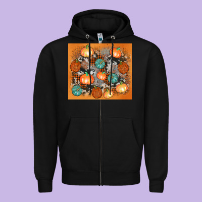 Cowhide Pumpkin Zipper Hoodie Designed By Adodesignshop