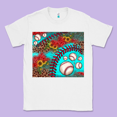 Baseball Leopard Turquoise Sunflower Classic Tee Designed By Jahusdesignshop