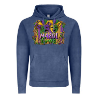 Vintage Denim mardi gras mask with leopard background Vintage Hoodie - RanaPortraitStore