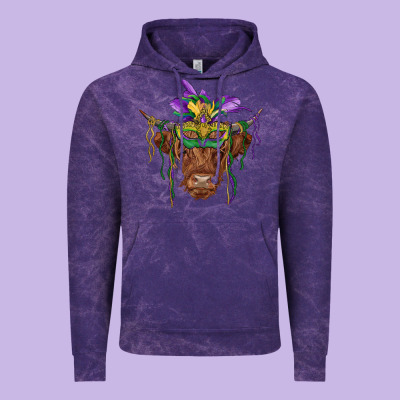Mardi Gras Mask Highland Cow Vintage Hoodie Designed By Ranaportraitstore