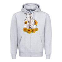 Heather Grey goat family with sunflowers Zipper Hoodie - Artiststas