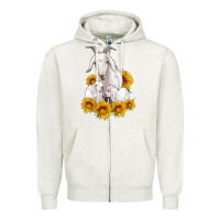 Oatmeal Heather goat family with sunflowers Zipper Hoodie - Artiststas