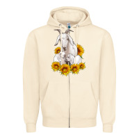 Sandshell goat family with sunflowers Zipper Hoodie - Artiststas