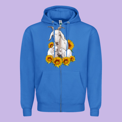 Goat Family With Sunflowers Zipper Hoodie Designed By Artiststas