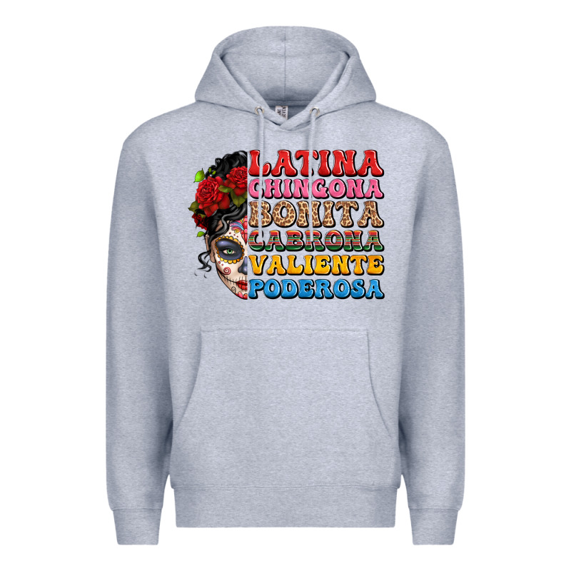 Mexican Sugar Skull Latina Chingona Bonita Premium Hoodie by LillyAllenDesigns | Teevron