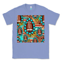 Colony Blue football leopard turquoise gemstone sunflower seamless pattern Classic Tee - JahusDesignShop
