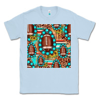 Dusty Blue football leopard turquoise gemstone sunflower seamless pattern Classic Tee - JahusDesignShop