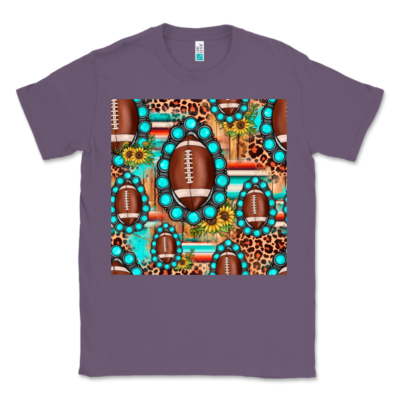 Football Leopard Turquoise Gemstone Sunflower Seamless Pattern Classic Tee by JahusDesignShop | Teevron