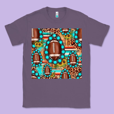 Football Leopard Turquoise Gemstone Sunflower Seamless Pattern Classic Tee Designed By Jahusdesignshop
