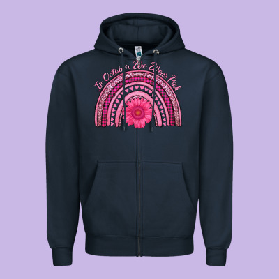 In October We Wear Pink Rainbow Zipper Hoodie Designed By Adodesignshop