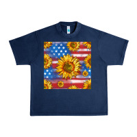 Navy sunflowers american flag seamless pattern Urban Heavy Tee - HRA Design Shop