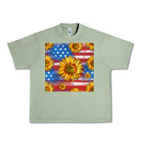 Oil Green sunflowers american flag seamless pattern Urban Heavy Tee - HRA Design Shop