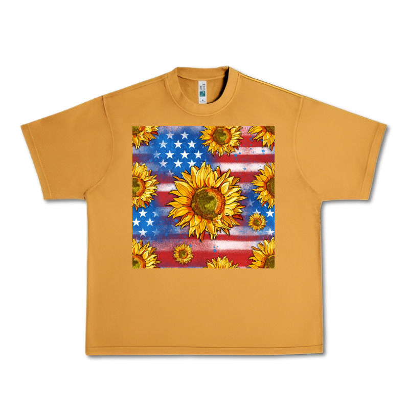 Sunflowers American Flag Seamless Pattern Urban Heavy Tee by HRA Design Shop | Teevron